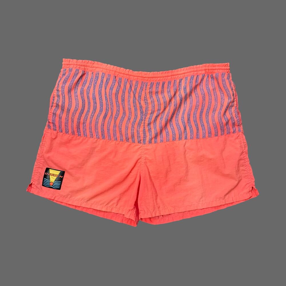 O'Brien VTG 80s 90s Neon Pink Orange Swim Trunks Size 39